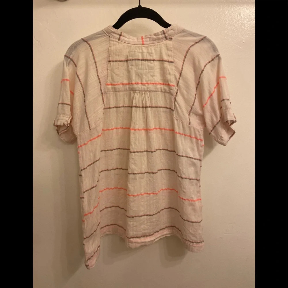 ace&jig Metallic Stripe Short Sleeve Cotton Blouse Size Small - Picture 2 of 6